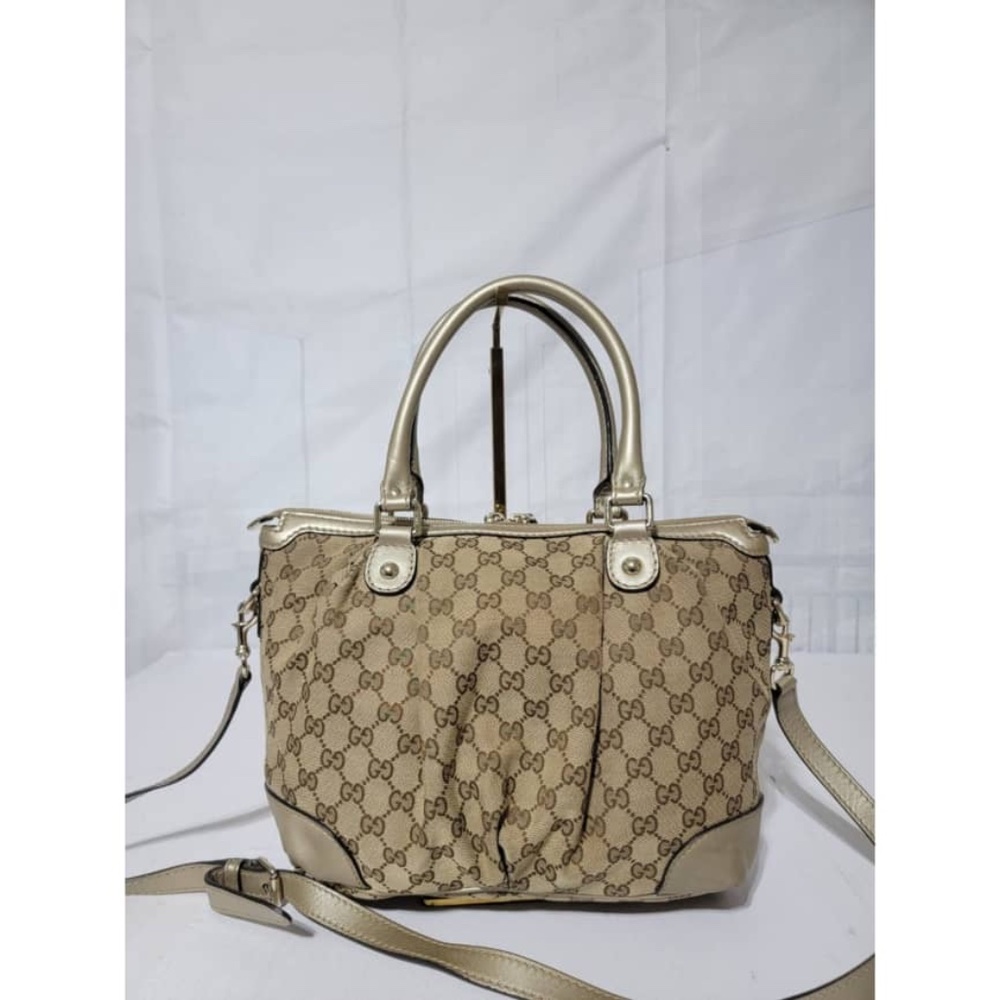 Authentic GUCCI Monogram Medium Sukey Satchel Bag Golden Beige - Picture 4 of 13